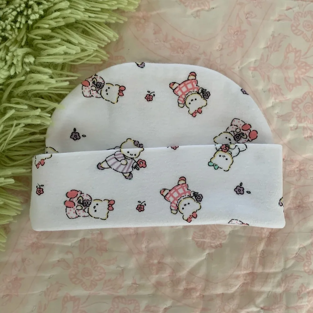 VTG Miniwear Sleeping Gown Sack 1 Piece Hat  Bears 3 PC Set Pajama White Newborn